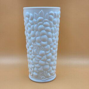 Indiana Glass Embossed Floral with Scroll Flourish Near Base Floral Cluster Vase
